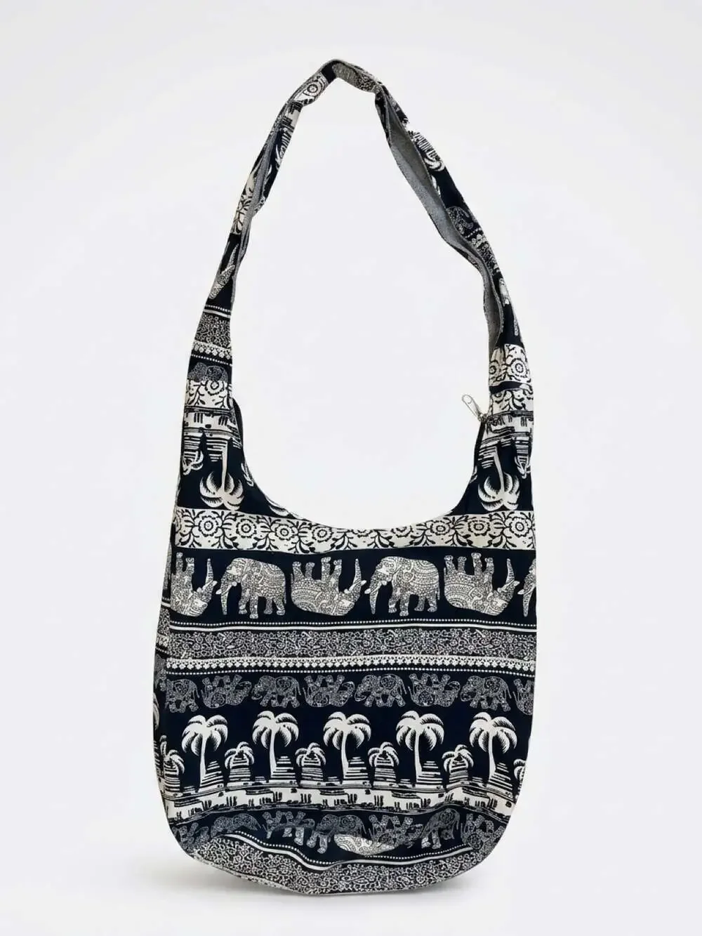 Elephant Print Boho Cotton Hobo Sling Shoulder Bag